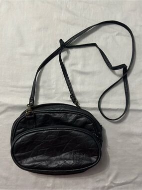 Vintage Shane Collection Crossbody Bag Black Faux Leather Small Camera Purse